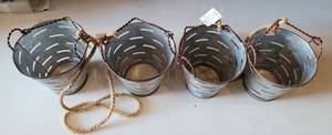 lot 369 image: LOT OF 2 GALVANIZED PAILS DECORATIONS AS SHOWN. (YOUR BID X 2)