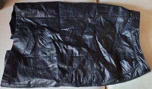 lot 380 image: BLACK LEATHER PENCIL SKIRT BY J. PERCY FOR MARVIN RICHARDS LTD. NEW YORK AS SHOWN.