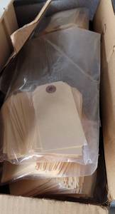 lot 413 image: BOX LOT OF 4.25 x 2.125 #4 MANILA TAGS W12 WIRE ATTACHED AS SHOWN.