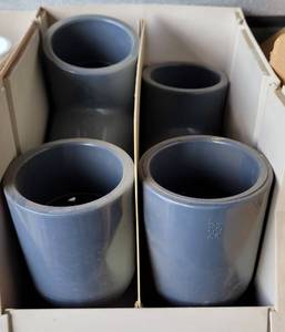 lot 414 image: LOT OF 4 PVC PIPE FITTINGS AS SHOWN. (YOUR BID X 4)