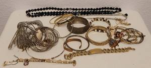lot 526 image: LOT OF BANGLE BRACELETS, NECKLACE AND MORE AS SHOWN.