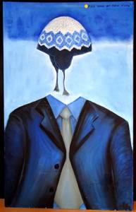 lot 1 image: LARGE HAND PAINTED IN STYLE OF PETER MAX - OIL ON CANVAS - MEASURES 30 X 48