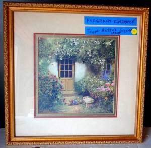 lot 7 image: FRAGRANT ENTRANCE BY DWAYNE WARWICK IN LOVELY GOLD FRAME - UNDER GLASS MEASURES 18 X 18 ($$)