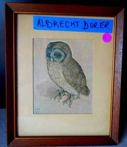 lot 9 image: Albrecht Durer The Little Owl Painting- Aviary Real Canvas Fine Art Print - $