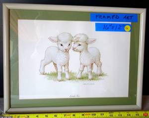 lot 16 image:  Lambs Two - Artist Ruth Morehead - Poster Size 16 X 12 framed