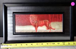lot 18 image: MAJESTIC LION ON GLASS IN CUSTOM FRAME - APPROX 8 X 14