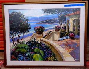 lot 23 image: RETIRED Howard BEHRENS Promenade To The Sea Poster Print BIG 37 x 48 UNDER GLASS - ($$$$)