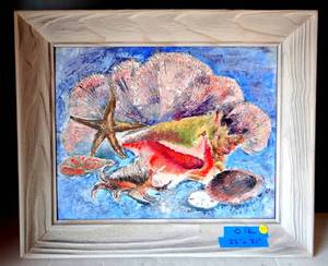 lot 25 image: ORIGINAL SEA THEMED OIL PAINTING IN NICE WOODEN FRAME - MEASURES 21 X 25