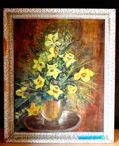 lot 32 image: BEAUTIFUL OIL NARCISSUS TAZETTA FLOWERS PAINTING IN SHABBY CHIC FRAME - MEASURES 28 X 34