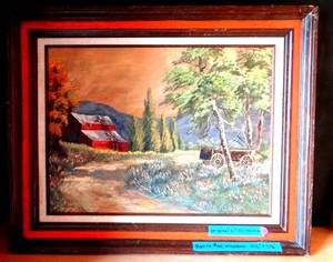 lot 33 image: LOVELY TEXTURED ORIGINAL OIL PAINTING BY BERTA MAE WILDMAN IN VINTAGE WOOD FRAME - MEASURES 25 12 X 31 12