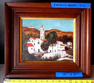 lot 39 image: UNSIGNED ORIGINAL OIL PAINTING IN VINTAGE WOOD FRAME - WHITE CHURCH 14 12 X 16 12