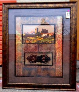 lot 42 image: BEAUTIFUL TUSCAN THEMED TEXTURED PRINT UNDER GLASS IN GREAT WOODEN FRAME - MEASURES 33 X 40 ($$$)