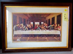 lot 46 image: WONDERFUL LAST SUPPER PRINT UNDER GLASS MEASURES 19 X 24