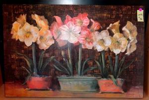 lot 48 image: BEAUTIFUL GLADIOLUS PRINT ON CANVAS STRETCHED OVER WOOD. - LARGE 24 X 36