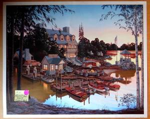 lot 66 image: PEACEFUL EASY EVENING BY WILLIAM A.S. KREUTZ PRINT - MEASURES 17 X 21 ($$$)
