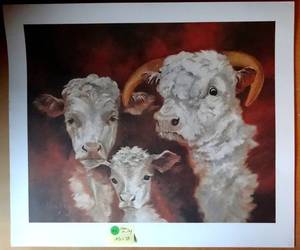 lot 68 image: ELLEN MCCOY 19 12 X 23 COW FAMILY PRINT - WARM COLORS ($$)