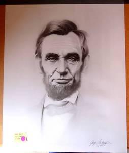 lot 69 image: Abraham Lincoln by Gary Saderup 20 x 24 Pop Art Charcoal Lithograph Print 1987 - ($$)