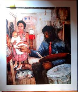 lot 73 image: THE JANITOR WHO PAINTS, Palmer Hayden (African American) Art print, 24 X 28 ($$)