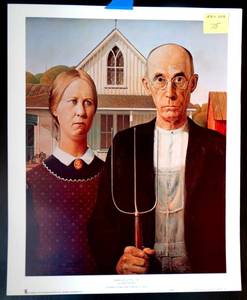 lot 75 image: LEGENDARY 1930 AMERICAN GOTHIC PRINT BY GRANT WOOD - MEASURES 18 X 22 ($$)