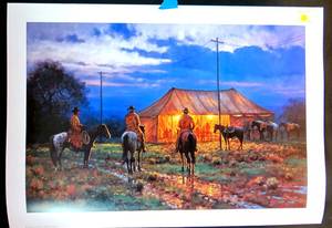 lot 85 image: LIMITED EDITION (733750) COWBOY REVIVAL BY MARTIN GRELLE 24 X 34 HAND NUMBERED AND SIGNED WITH CERTIFICATE OF AUTHENTICITY ( GALLERY PRICE $250.00)