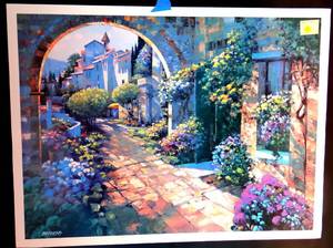 lot 88 image: RETIRED HOWARD BEHRENS BEYOND THE GARDEN WALL PRINT - 26 X 34 12 ($$$$)