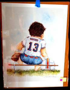 lot 117 image: VINTAGE 1990s baby Dan Marino Dolphins Boy Jersey frame Print signed Kenneth Gatewood - ($$)