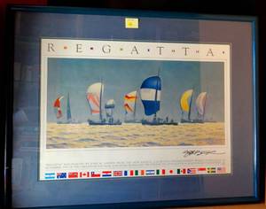 lot 133 image: HAND SIGNED REGATTA BY JOHN M BARBER - MATTED AND FRAMED UNDER GLASS - MEASURES 32 X 41 ($$$$)