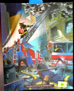 lot 296 image: PARODY PRINT - ONCE AGAIN, WE SAVED THEIR ASS FIRETRUCK THEMED POSTER - 16 X 20 ($)
