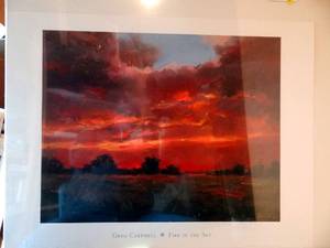 lot 61 image: GREG CARTMELL - FIRE IN THE SKY PRINT - MEASURES 27 X 36 ($$)