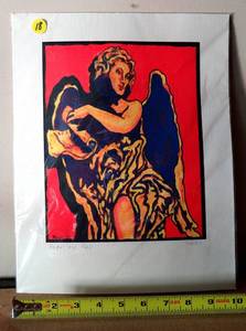 lot 18 image: Silkscreen - Angel on Red hand signed by Moses - measures 10 x 13