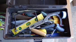 lot 101 image: FISHING BOX FILLED WITH ASSORTED TOOLS