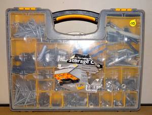 lot 152 image: LARGE HARDWARE COMPARTMENT STORAGE CASE WITH HARDWARE SHOWN