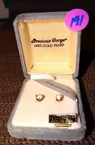 lot 191 image: PRECIOUS CARGO 14K GOLD FILLED GENUINE OPAL AND CUBIC ZIRCONIA STUD EARRINGS