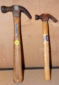 lot 241 image: PAIR OF WOOD HANDLED CLAW HAMMERS