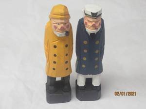 lot 74 image: PAIR OF WOOD CARVED SEAGULL SEA CAPTAIN SAILOR NAUTICAL FIGURINES 10 TALL&nbsp