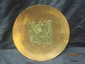 lot 75 image: VINTAGE VICKY PERU COPPER AZTEC HANGING&nbsp DECOR PLATE 10 DIAM