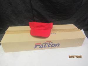 lot 249 image: TOTAL OF 2 DOZEN NEVER USED FALCON HEADWEAR RED VISORS