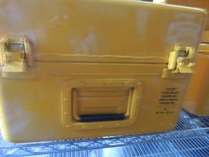 lot 56 image: Yellow Army type box empty 4 spring loaded locks CO1.6   18 x 13 x 12