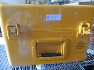 lot 59 image: 1 yellow metal lock box with 4 spring loaded locks
