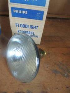 lot 97 image: Phillips 50 watt-12 volt par lamp     Phillips flood light K250 par 250 watt 125-430 volts