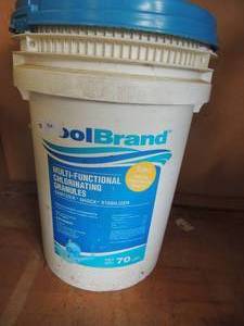 lot 120 image: 5 gal. bucket of pool chemicals  partial container