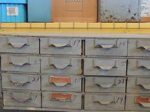 lot 174 image: 24 mini draw tool compartment various screws, nails, bolts, drimals, nuts and more