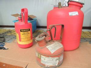 lot 233 image: Justrite 1 gal oval style safety can 5 gal pull handle nozzle gas can metal 1 gal pull handle texas gas can