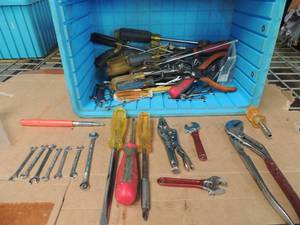 lot 241 image: Blue tub wrenches screwdrivers and pliers