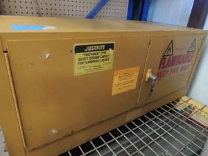 lot 263 image: Justrite piggy back type yellow safety storage cabinet for flamable liquids 12.5 gal capacity 18x43x18