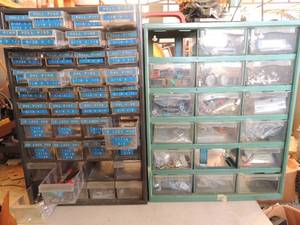 lot 620 image: 2 shelf organizers various drawers full of roll pis lock rings electrical compoets o rings and ore