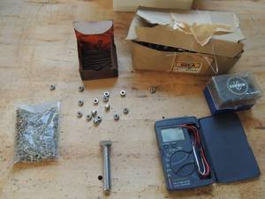lot 622 image: Misc. lot- screws bolts nuts drill bits radio shack auto range tester