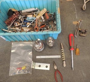 lot 683 image: Blue tote of misc. tools and electrical components