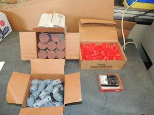 lot 685 image: Box of cap plugs box gray CPVP fittings MICRORTA 8 range multitester 3 boxes blending disks