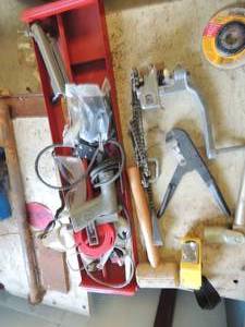 lot 706 image: red box misc tools- head flashlights rawhead hammer mallet chair and More